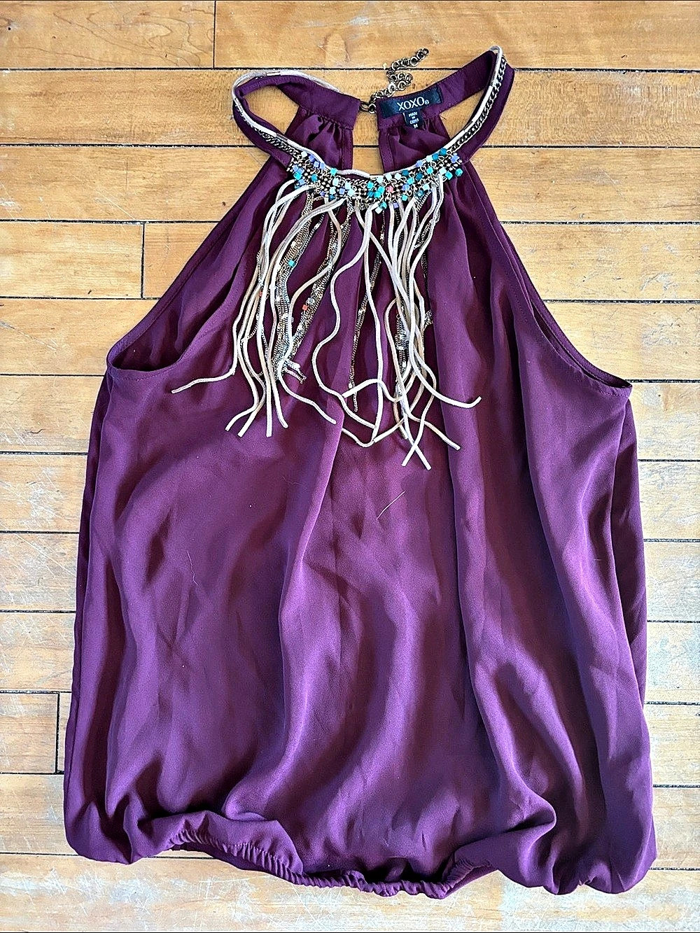 XOXO Embellished Halter Tank in Purple Size Medium